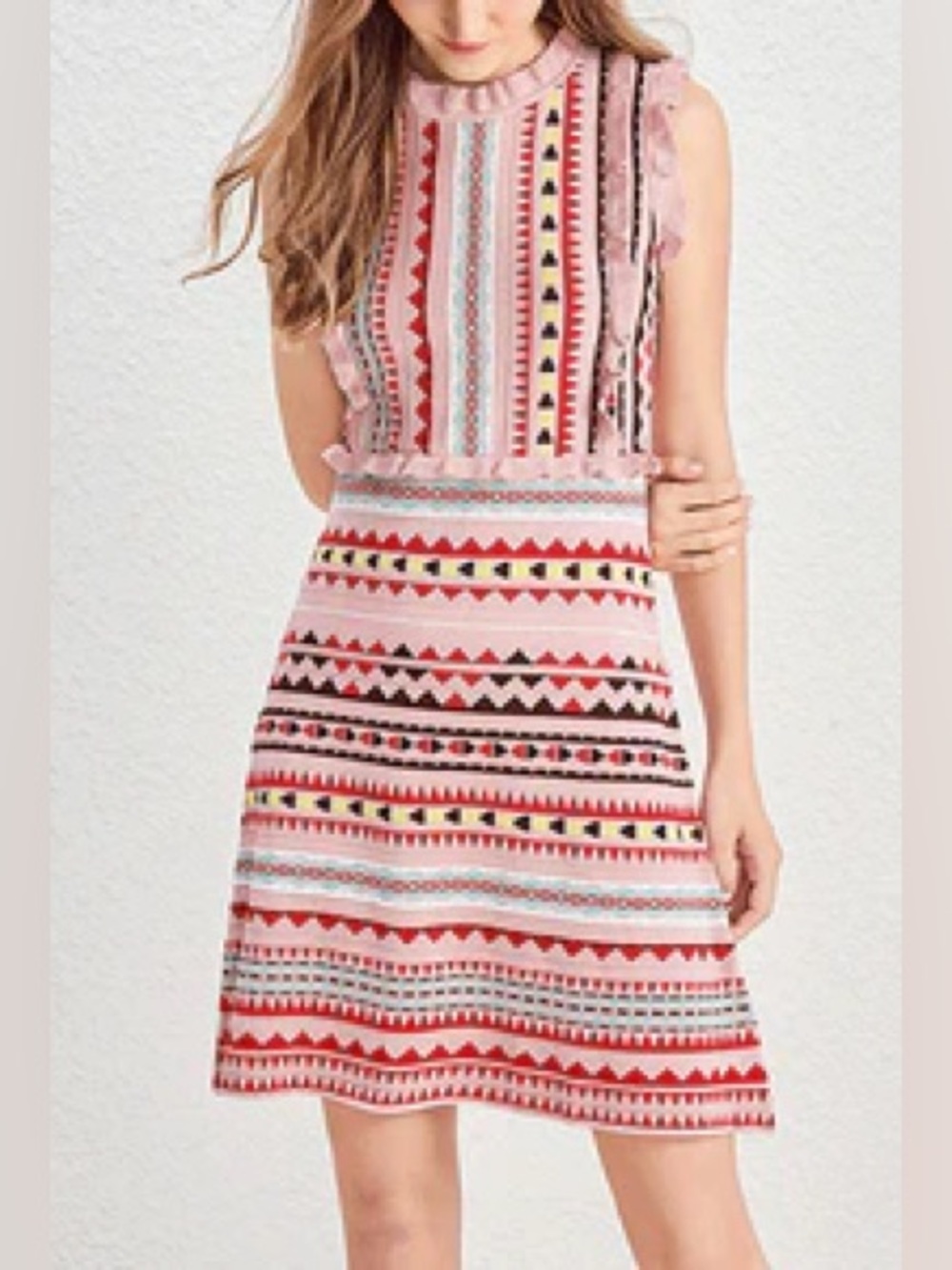 Allison New York Jacquard Knit Fit & Flare Dress Size  XS Sparkle Ruffles Pink